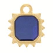 Breloque soleil octogonal 12x10 mm - résine époxy vitrail - Doré à l'or fin - Bleu|raw }}