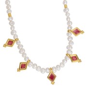 Breloque losange 17x9 mm avec résine époxy - Doré à l'or fin - Blanc x1