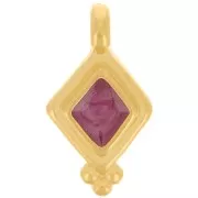 Breloque losange 17x9 mm avec résine époxy - Doré à l'or fin - Prune nacré x1