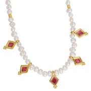 Breloque losange 17x9 mm avec résine époxy - Doré à l'or fin - Prune nacré x1