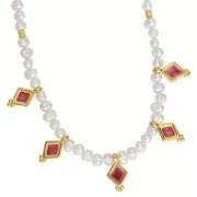 Breloque losange 17x9 mm avec résine époxy - Doré à l'or fin - Prune nacré x1