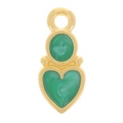 Breloque coeur et cercle 13x6 mm - résine époxy - Doré à l'or fin - Vert nacré
