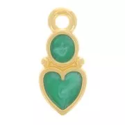 Breloque coeur et cercle 13x6 mm - résine époxy - Doré à l'or fin - Vert nacré