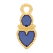 Breloque coeur et cercle 13x6 mm - résine époxy vitrail - Doré à l'or fin - Bleu