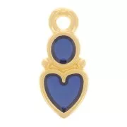Breloque coeur et cercle 13x6 mm - résine époxy vitrail - Doré à l'or fin - Bleu