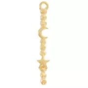 Pendentif barre travaillé 30x5 mm motif lune et étoile - Doré à l'or fin x1