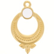 Pendentif ethnique texturé 15 mm avec résine époxy - Doré à l'or fin - Blanc x1|raw }}