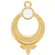 Pendentif ethnique texturé 15 mm avec résine époxy - Doré à l'or fin - Blanc x1