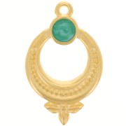 Pendentif ethnique texturé 15 mm avec résine époxy - Doré à l'or fin - Vert nacré
