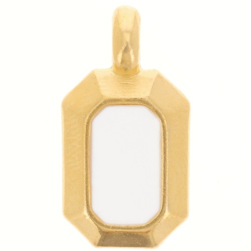 Pendentif rectangle 18x10 mm avec résine époxy - Doré à l'or fin - Blanc x1