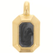 Pendentif rectangle 18x10 mm avec résine époxy - Doré à l'or fin - Noir nacré x1