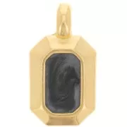 Pendentif rectangle 18x10 mm avec résine époxy - Doré à l'or fin - Noir nacré x1