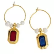 Pendentif rectangle 18x10 mm avec résine époxy - Doré à l'or fin - Noir nacré x1