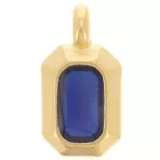Pendentif rectangle 18x10mm résine époxy effet vitrail - Doré à l'or fin - Bleu x1