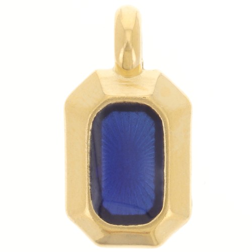 Pendentif rectangle 18x10mm résine époxy effet vitrail - Doré à l'or fin - Bleu x1