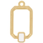 Pendentif rectangle évidé 22x12 mm résine époxy - Doré à l'or fin - Blanc x1|raw }}