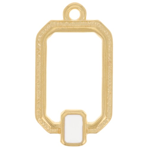 Pendentif rectangle évidé 22x12 mm résine époxy - Doré à l'or fin - Blanc x1