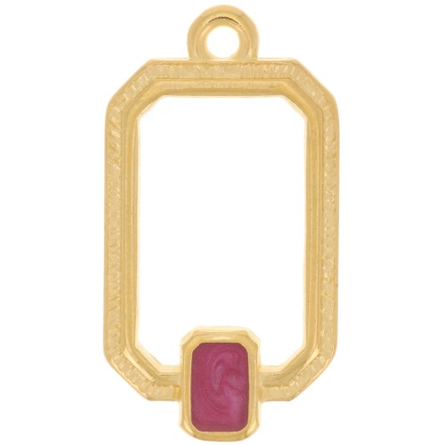 Pendentif rectangle évidé 22x12 mm résine époxy - Doré à l'or fin - Prune nacré x1