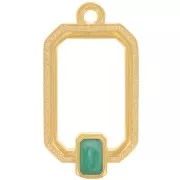 Pendentif rectangle évidé 22x12 mm résine époxy - Doré à l'or fin - Vert nacré x1