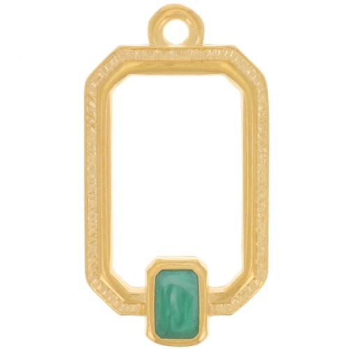 Pendentif rectangle évidé 22x12 mm résine époxy - Doré à l'or fin - Vert nacré x1