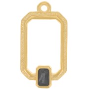 Pendentif rectangle évidé 22x12 mm résine époxy - Doré à l'or fin - Noir nacré x1|raw }}