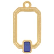 Pendentif rectangle évidé 22x12mm résine époxy vitrail - Doré à l'or fin - Bleu x1