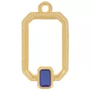 Pendentif rectangle évidé 22x12mm résine époxy vitrail - Doré à l'or fin - Bleu x1