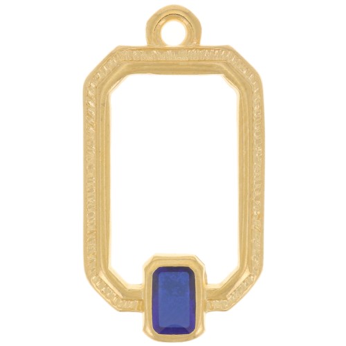 Pendentif rectangle évidé 22x12mm résine époxy vitrail - Doré à l'or fin - Bleu x1