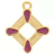 Pendentif losange évidé 19x16 mm résine époxy - Doré à l'or fin - Prune nacré x1