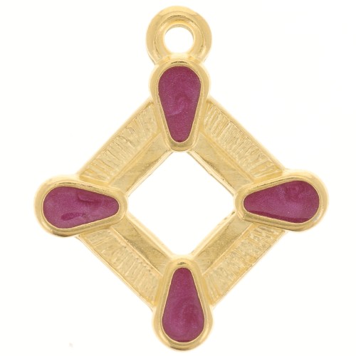 Pendentif losange évidé 19x16 mm résine époxy - Doré à l'or fin - Prune nacré x1