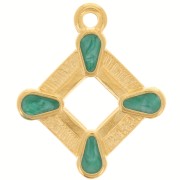 Pendentif losange évidé 19x16 mm résine époxy - Doré à l'or fin - Vert nacré x1|raw }}