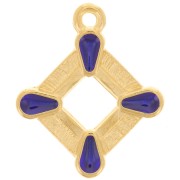 Pendentif losange évidé 19x16 mm résine époxy vitrail - Doré à l'or fin - Bleu x1|raw }}