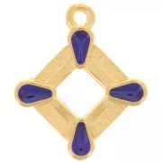 Pendentif losange évidé 19x16 mm résine époxy vitrail - Doré à l'or fin - Bleu x1