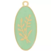 Pendentif ovale 27x13 mm motif fleur - résine époxy - Doré à l'or fin - Mint x1