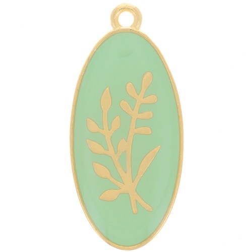 Pendentif ovale 27x13 mm motif fleur - résine époxy - Doré à l'or fin - Mint x1