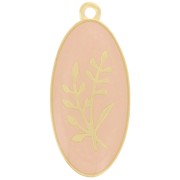 Pendentif ovale 27x13 mm motif fleur - résine époxy - Doré à l'or fin - Nude x1|raw }}