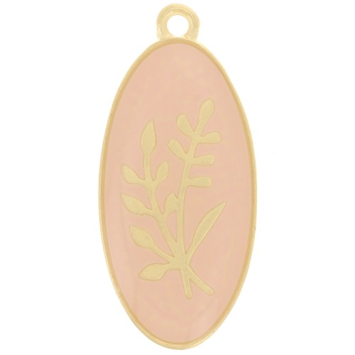 Pendentif ovale 27x13 mm motif fleur - résine époxy - Doré à l'or fin - Nude x1