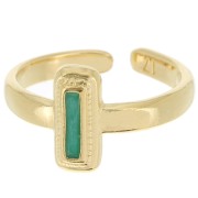 Bague rectangle avec résine époxy - Taille 53 - Doré à l'or fin - Vert nacré|raw }}