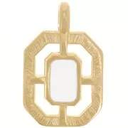 Pendentif octogone texturé 21x13 mm résine époxy - Doré à l'or fin - Blanc x1