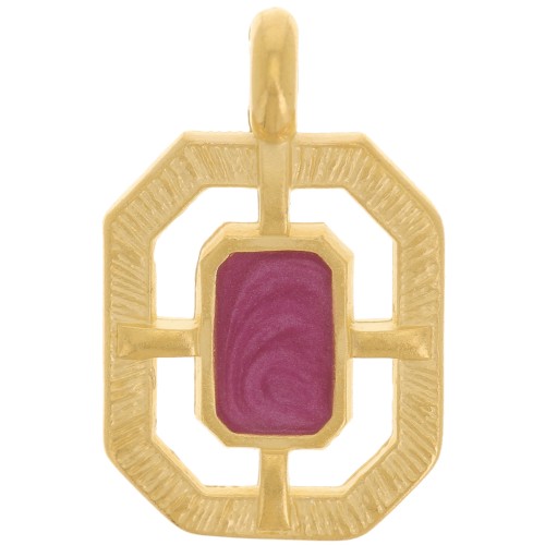 Pendentif octogone texturé 21x13 mm résine époxy - Doré à l'or fin - Prune nacré