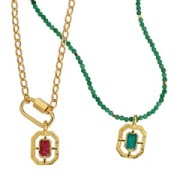 Pendentif octogone texturé 21x13 mm résine époxy - Doré à l'or fin - Prune nacré