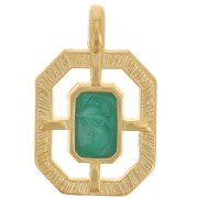 Pendentif octogone texturé 21x13 mm résine époxy - Doré à l'or fin - Vert nacré x1