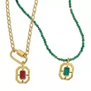 Pendentif octogone texturé 21x13 mm résine époxy - Doré à l'or fin - Vert nacré x1