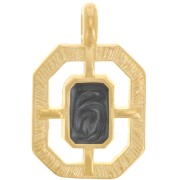 Pendentif octogone texturé 21x13 mm résine époxy - Doré à l'or fin - Noir nacré x1|raw }}
