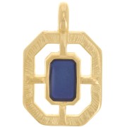 Pendentif octogone texturé 21x13 mm résine époxy vitrail - Doré à l'or fin - Bleu|raw }}