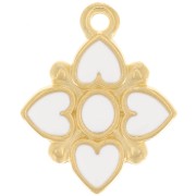 Pendentif fleur 17.5x14 mm motif coeur résine époxy - Doré à l'or fin - Blanc x1