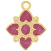 Pendentif fleur 17.5x14mm motif coeur résine époxy - Doré à l'or fin - Prune nacré