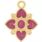 Pendentif fleur 17.5x14mm motif coeur résine époxy - Doré à l'or fin - Prune nacré