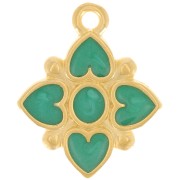 Pendentif fleur 17.5x14mm motif coeur résine époxy - Doré à l'or fin - Vert nacré