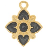 Pendentif fleur 17.5x14mm motif coeur résine époxy - Doré à l'or fin - Noir nacré|raw }}
